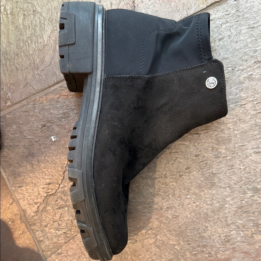 Black suede and fabric Chunky Unisa 9.5 Ankle Boot side zip